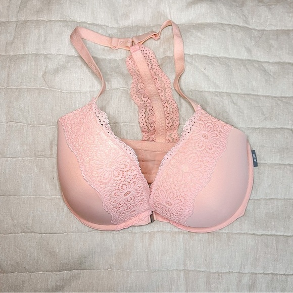 Aerie Light Pink Lace Trimmed Underwire Racerback Push Up Bra Size 32DDD - Picture 1 of 11